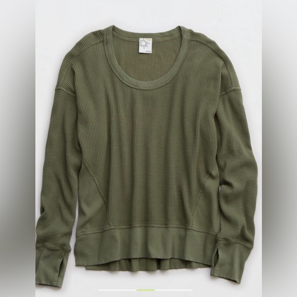 OFFLINE By Aerie Women’s Wow! Relaxed Waffle T-Shirt Color Olive Fun Size S